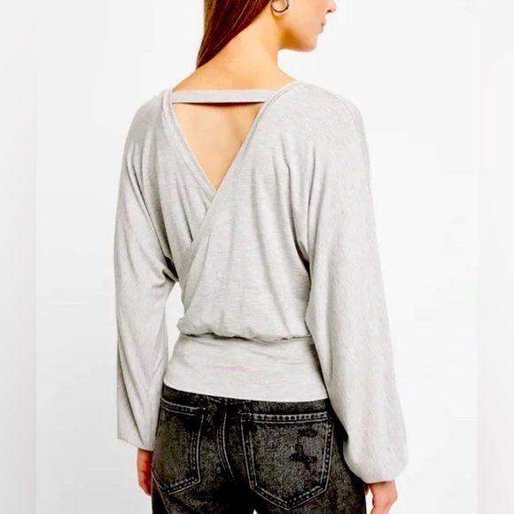 Express Open Back Faux Wrap Top Heather Gray |Size Small - Picture 4 of 10